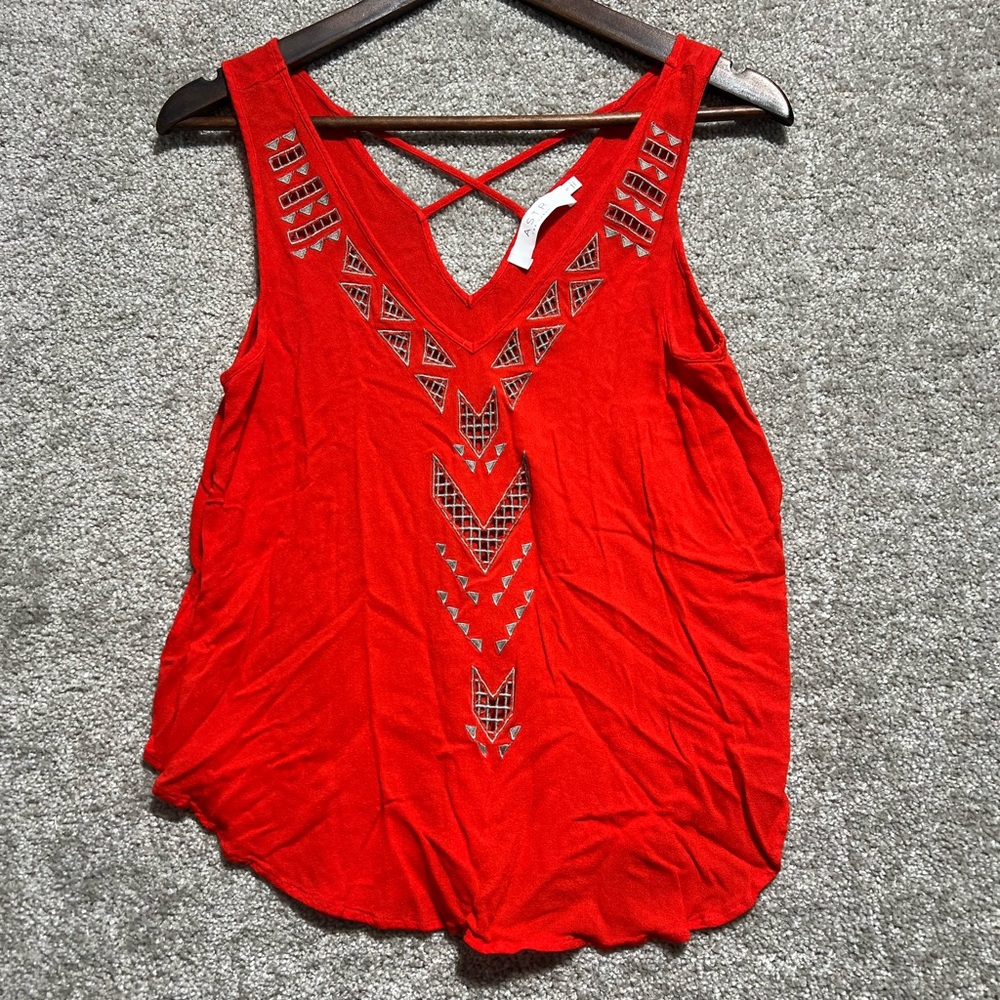 ASTR The Label Women’s Burnt Orange Geometric Cutout Tank Top Blouse Size Small